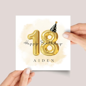 Personalized 18th Birthday Card with Gold Number Balloons for Teen Adult