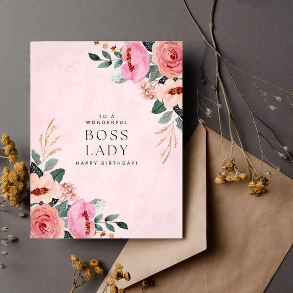 Birthday Card for Boss - Pink Florals