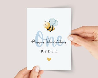 First Birthday Card for Kids Turning One | Baby Bumble Bee
