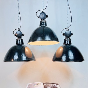 Set of 3 original enamel factory lamps