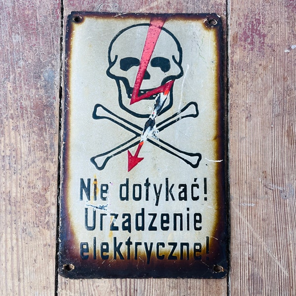 altes Emailleschild Totenkopf Skull Schild Poster Elektro