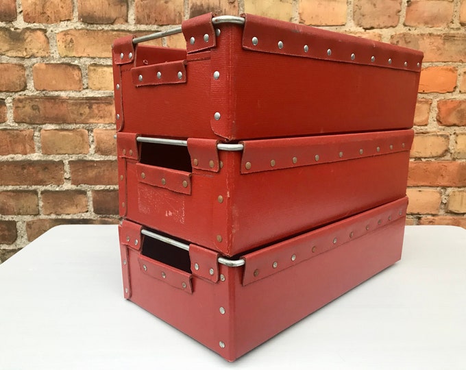 3er Set rote Kisten Boxen Vulkanfiber 45x25x13 cm