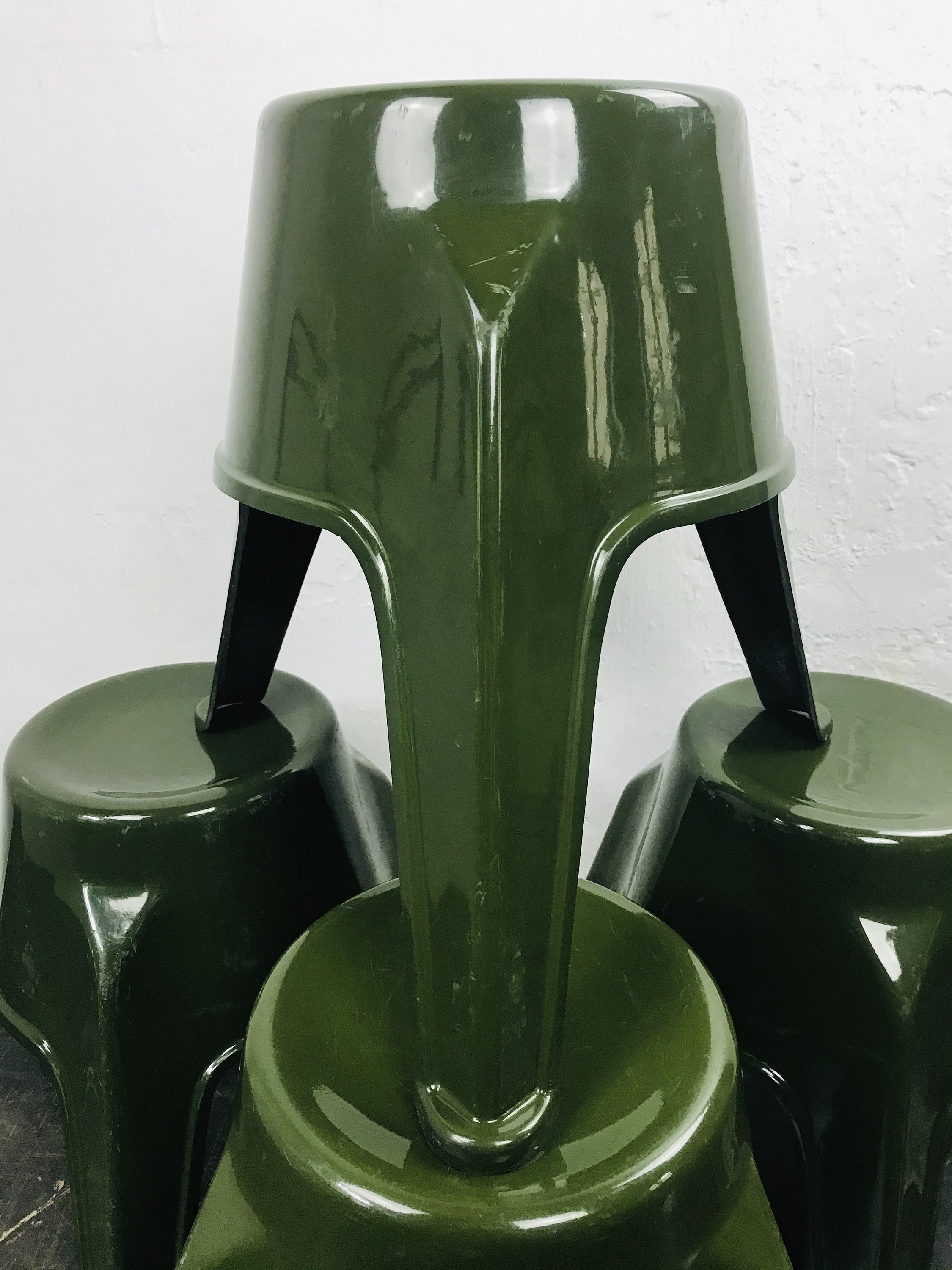 Set of 4 olive green fiberglass stool army eames chair design