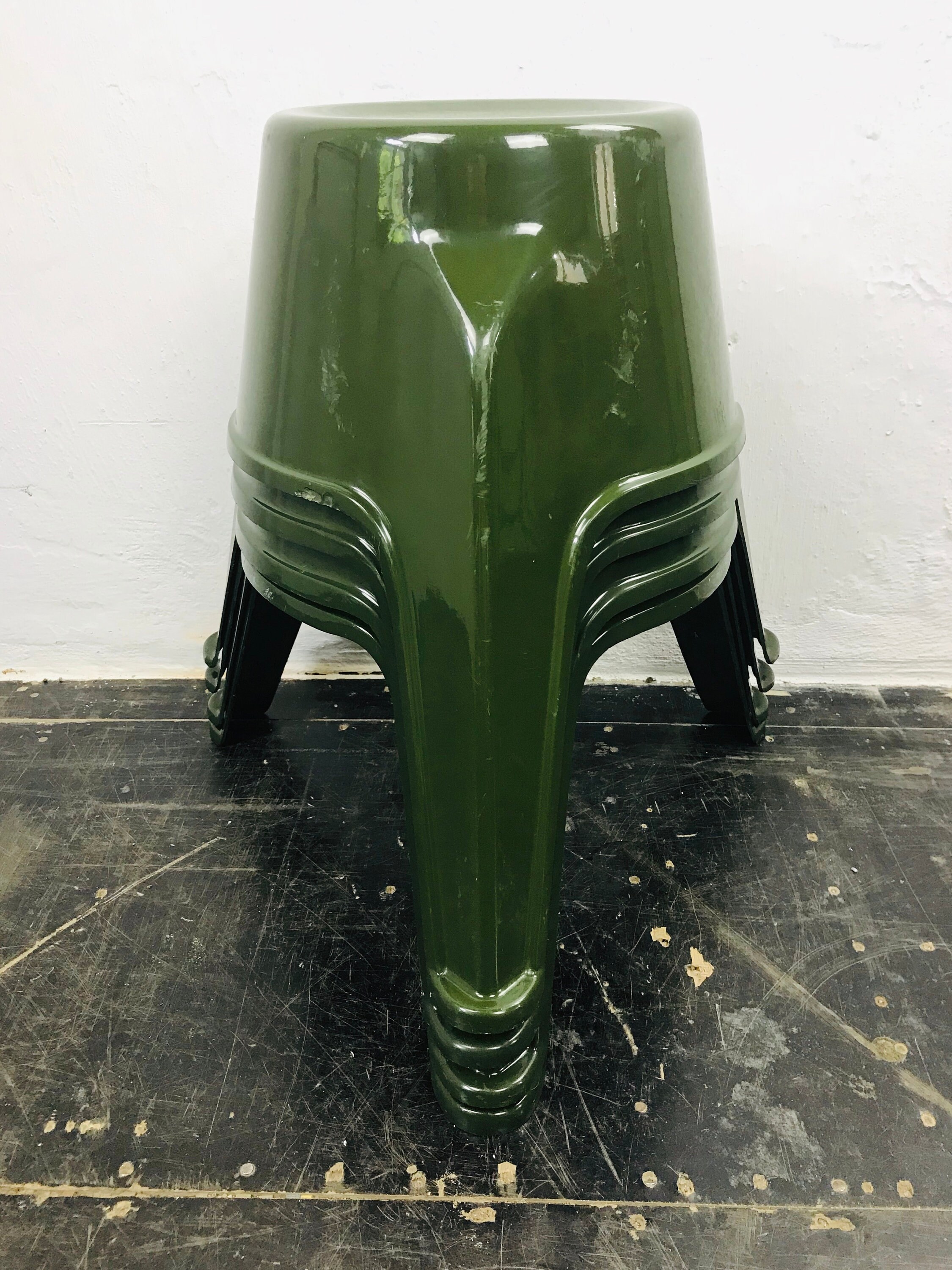 Set of 4 olive green fiberglass stool army eames chair design