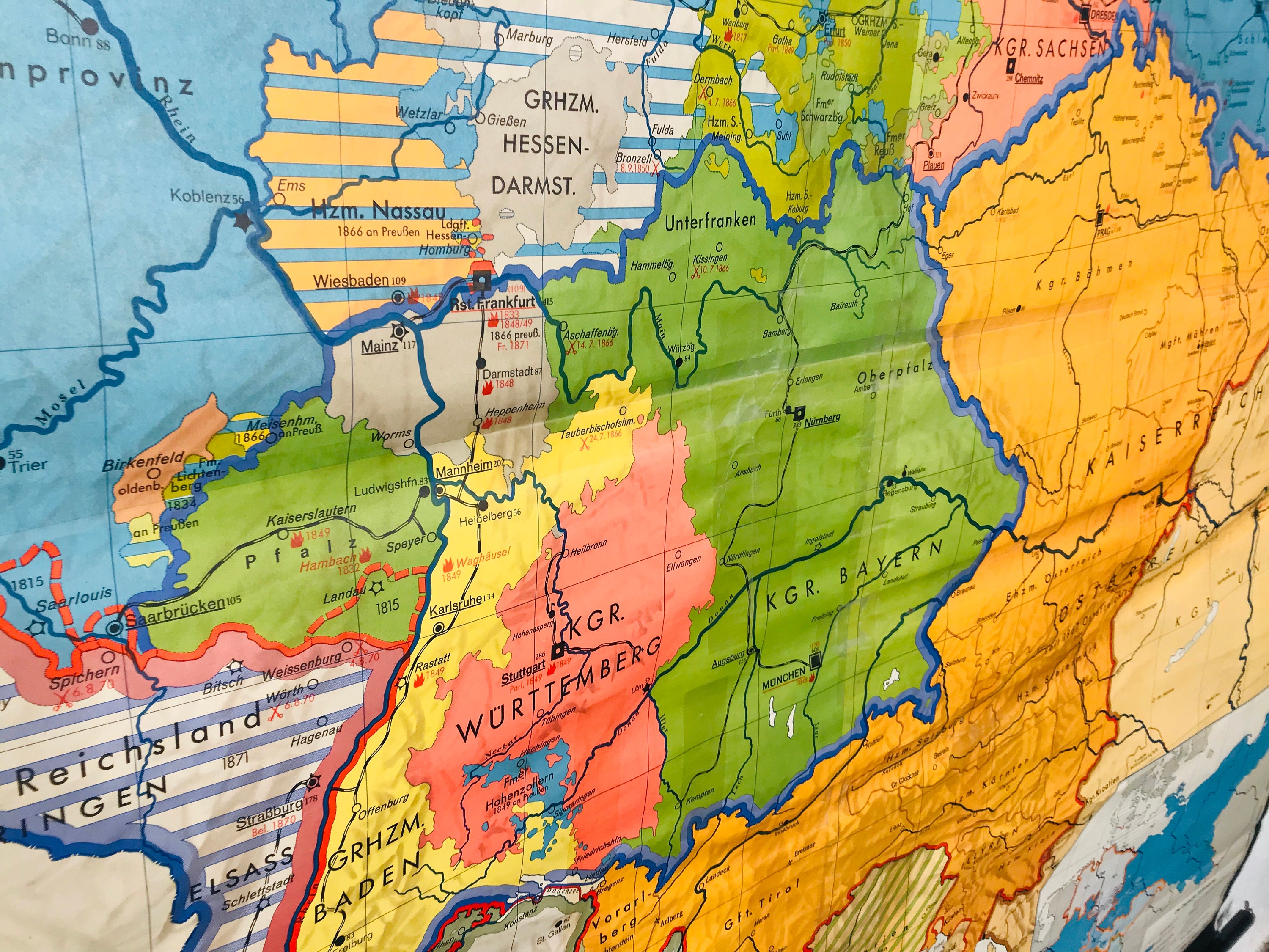 riesige farbenfrohe Schulwandkarte Deutschland 18151918