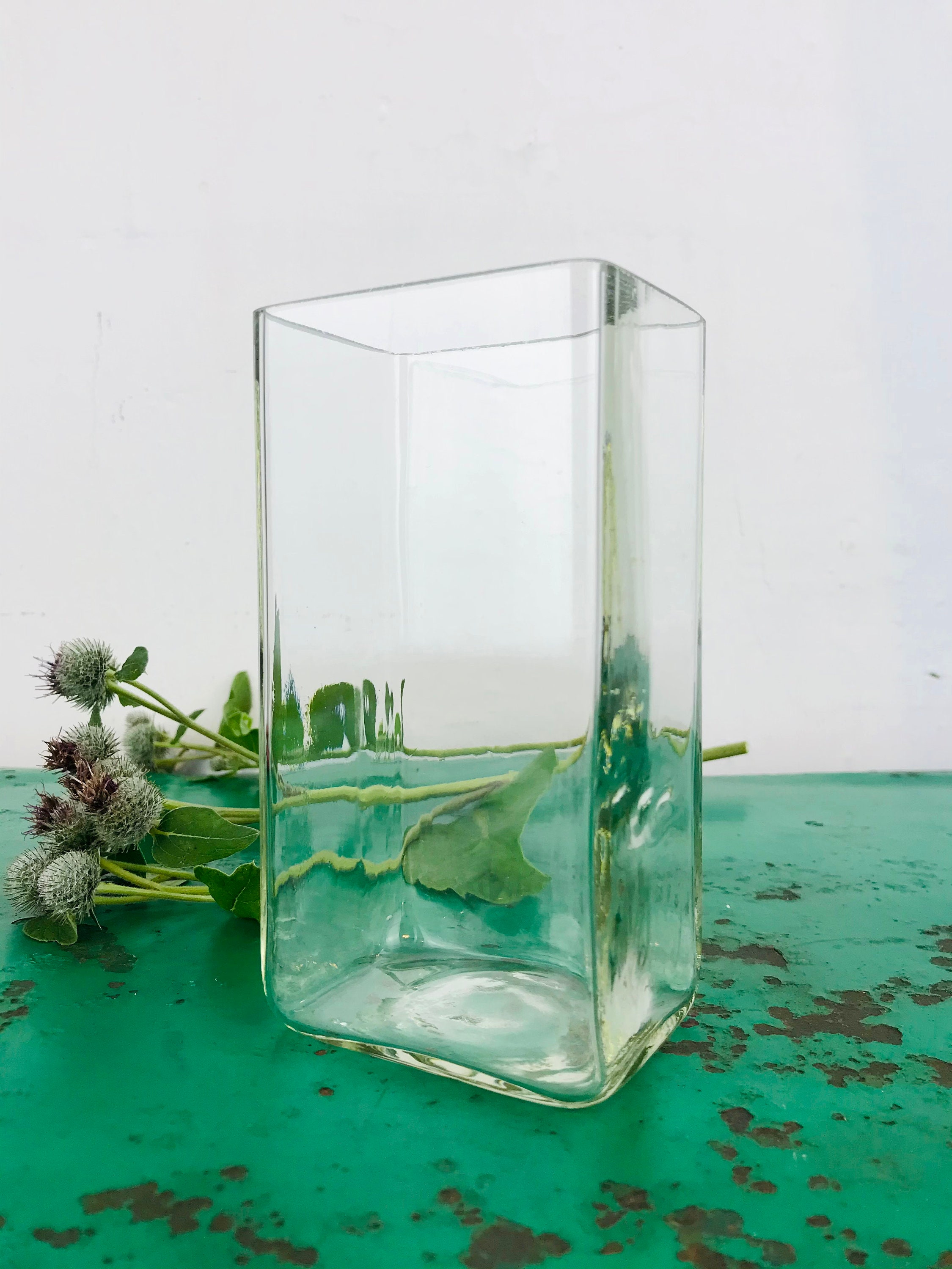 Small Glass Vase burdock 15x8x6 Cm Angular Battery Etsy UK