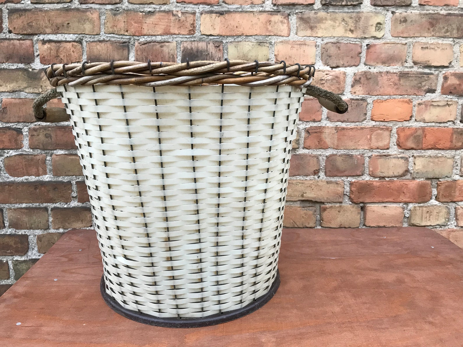 Vintage laundry basket trash mid century white GDR basket with Etsy