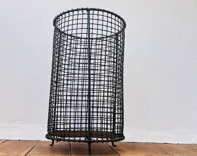 Vintage wastepaper basket wire mesh wabi sabi