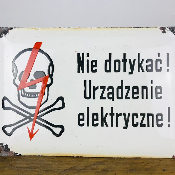 altes gewölbtes Emailleschild Totenkopf Skull Schild Poster Elektro