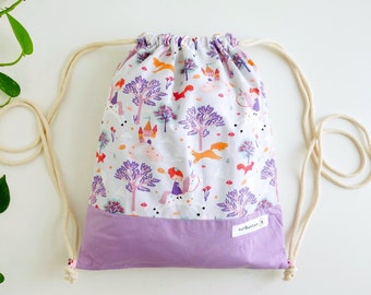 Gym bag for girls princesses. Small fabric bag. Sports bag made of cotton with inner lining. Gift for children