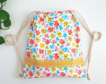 Mini gym bag Flowers for little kids. Cotton bag. Gift for children's Birthday, Easter, Daycare, Christmas