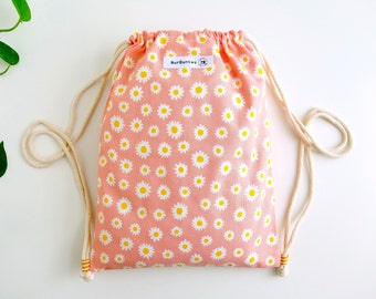 Gym bag for girls flowers. Small fabric bag. Sports bag made of cotton with inner lining. Gift for children