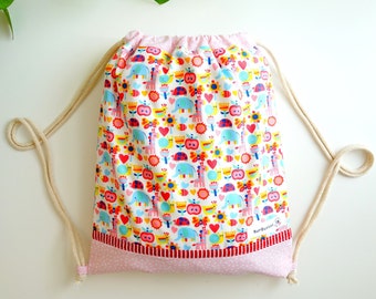 Gym bag for girls animals. Small fabric bag. Sports bag made of cotton with inner lining. Gift for children
