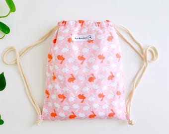Mini gym bag Bunnies for little kids. Cotton bag. Gift for children's Birthday, Easter, Daycare, Christmas