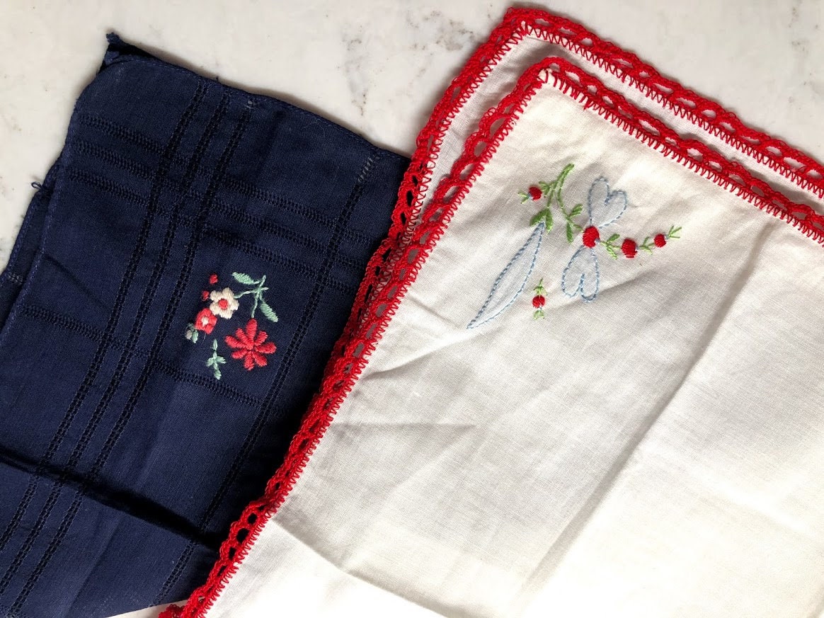 1960s Hand Stitched Handkerchief Set of 2 Etsy UK