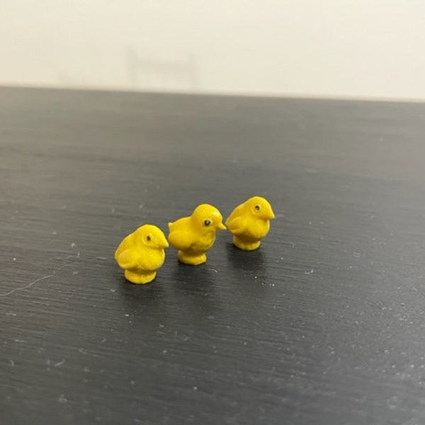 Three vintage miniature yellow baby ducks (1970s)