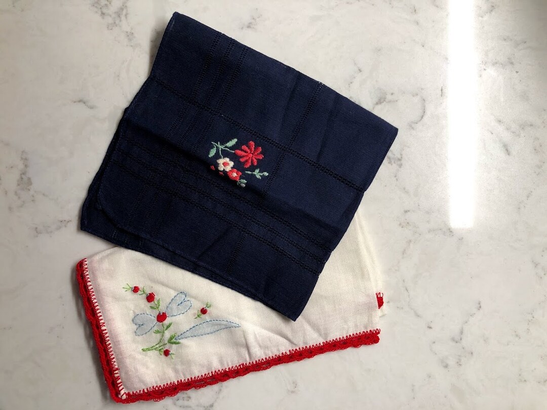 1960s Hand Stitched Handkerchief Set of 2 Etsy UK