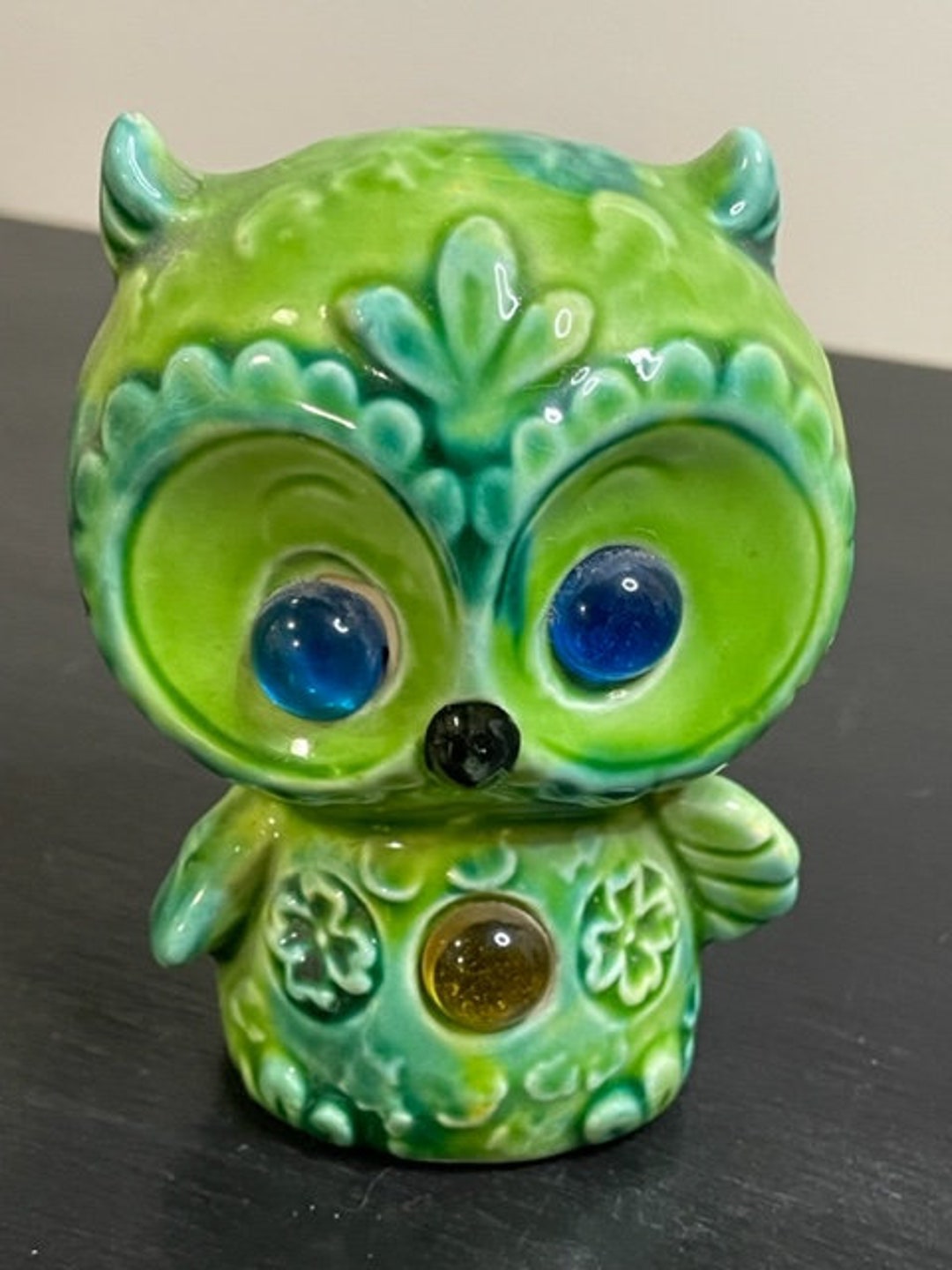 Vintage Green Ceramic Owl Figurine Etsy