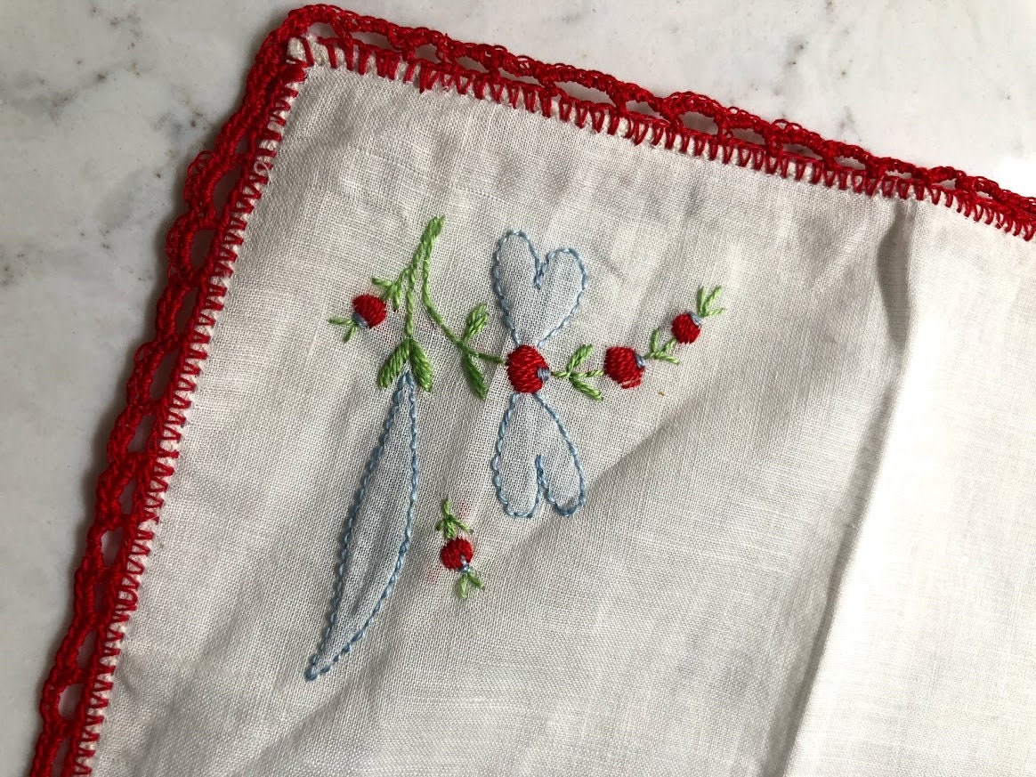 1960s Hand Stitched Handkerchief Set of 2 Etsy UK