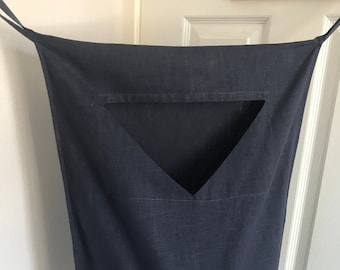 Linen laundry bag with opening bottom, handmade locally in Sussex, UK