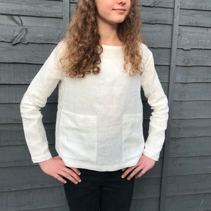 100% linen blouse in a variety of colours, sizes UK 4-34, handmade in Sussex, UK