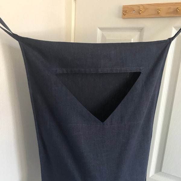 Linen laundry bag with opening bottom, handmade locally in Sussex, UK