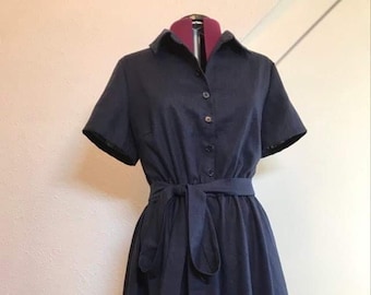 Custom made linen dress with pockets, minimalist, elasticated waist, customizable and made to order in Sussex, UK