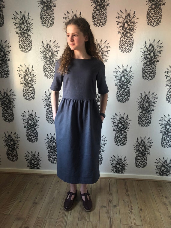 Linen Dress With Pockets, Minimalist, Modest, Loose Fitting, Customizable  and Made to Order in Sussex, UK 