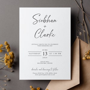 Minimalist Wedding Invitation: Personalized A5 Printed Invite