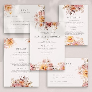 Personalisierte Hochzeitseinladung Pink / Orange Blumen mit Umschlägen, Antwortkarten & Detailkarten - (Musterpaket)