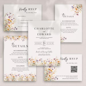 Personalisierte Hochzeitseinladung Frühling Wilde Blumen mit Umschlägen, Antwortkarten & Detailkarten - (Probepaket)