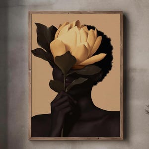 Black woman wall art | PHYSICAL PRINT POSTER | Floral wall art  | African portrait | Black art print | Black woman flowers art print