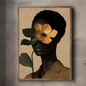 Black woman wall art | PHYSICAL PRINT POSTER | Floral wall art  | African portrait | Black art print | Black woman flowers art print