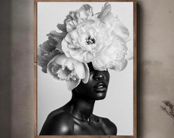 Black woman wall art | PHYSICAL PRINT POSTER | Floral wall art  | African portrait | Black art print | Black woman flowers art print