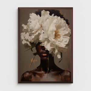 Black woman printable wall art  | DIGITAL DOWNLOAD | Floral wall art  | African portrait | Black art print | Black woman flowers art print