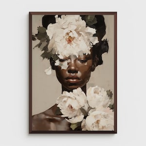 Black woman printable wall art  | DIGITAL DOWNLOAD | Floral wall art  | African portrait | Black art print | Black woman flowers art print