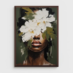 Black woman printable wall art  | DIGITAL DOWNLOAD | Floral wall art  | African portrait | Black art print | Black woman flowers art print