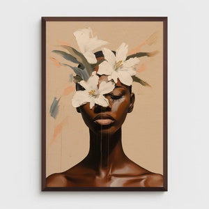 Black woman wall art | PHYSICAL PRINT POSTER | African portrait | Black art print | Black woman flowers art print