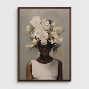 Black woman wall art | PHYSICAL PRINT POSTER | Floral wall art  | African portrait | Black art print | Black woman flowers art print