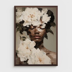 Black woman printable wall art  | DIGITAL DOWNLOAD | Floral wall art  | African portrait | Black art print | Black woman flowers art print