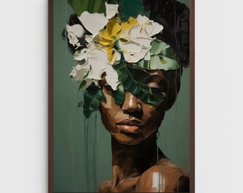 Black woman wall art | PHYSICAL PRINT POSTER | Floral wall art  | African portrait | Black art print | Black woman flowers art print