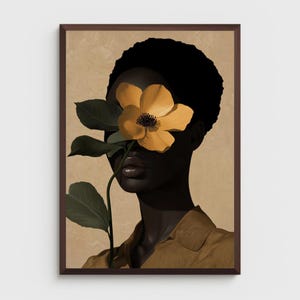Arte de parede para impressão de mulher negra | DOWNLOAD DIGITAL | Arte de parede floral | Retrato africano | Impressão de arte negra | Impressão de arte de flores de mulher negra