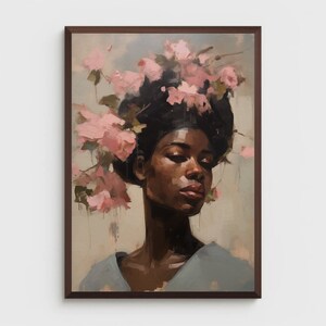 Black woman wall art | PHYSICAL PRINT POSTER | Floral wall art  | African portrait | Black art print | Black woman flowers art print