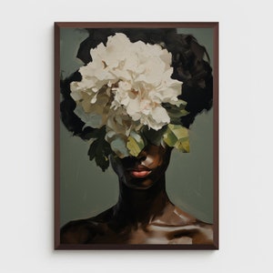 Black woman wall art | PHYSICAL PRINT POSTER | Floral wall art  | African portrait | Black art print | Black woman flowers art print