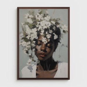 Black woman printable wall art  | DIGITAL DOWNLOAD | Floral wall art  | African portrait | Black art print | Black woman flowers art print