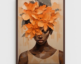 Black woman printable wall art  | DIGITAL DOWNLOAD | Floral wall art  | African portrait | Black art print | Black woman flowers art print