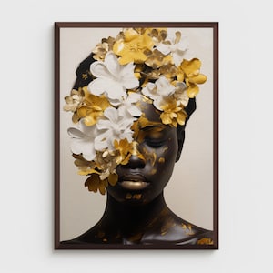 Black woman wall art | PHYSICAL PRINT POSTER | African portrait | Black art print | Black woman flowers art print