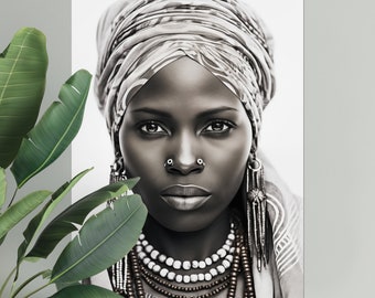 Arte stampabile donna africana / DOWNLOAD DIGITALE / Arte murale afrocentrica / Ritratto africano / Stampa d'arte nera / Arte murale donna africana