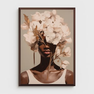 Black woman printable wall art  | DIGITAL DOWNLOAD | Floral wall art  | African portrait | Black art print | Black woman flowers art print