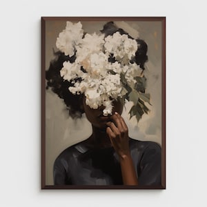 Black woman wall art | PHYSICAL PRINT POSTER | Floral wall art  | African portrait | Black art print | Black woman flowers art print